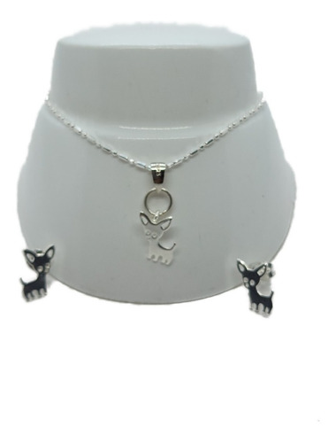 Pulsera De Perro Chihuahua De Plata 925 +aretes G11