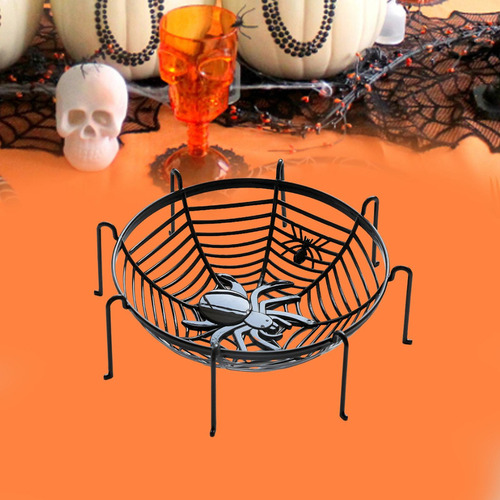 Cesta De Telaraña Para Dulces De Halloween Negra Con Soporte