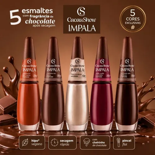 Impala Cacau Show Nova Coleção Kit Com 5 Esmaltes Chocolate Nude Marrom