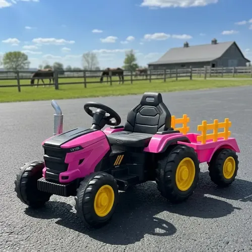 Trator Elétrico Infantil 12v Caçamba Controle Remoto Musica Rosa