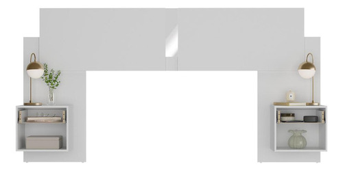 Cabeceira Casal/Queen com Espelhos e 2 Mesas de Cabeceira 232cm Multimóveis MP4324 Branco