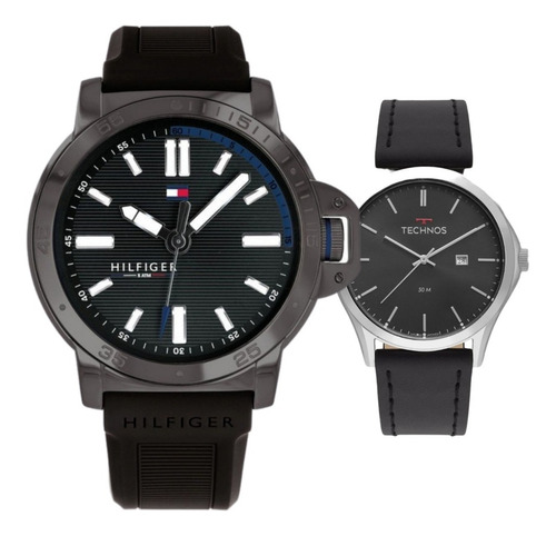 Relógio Tommy Hilfiger Masculino Borracha + Technos De Couro