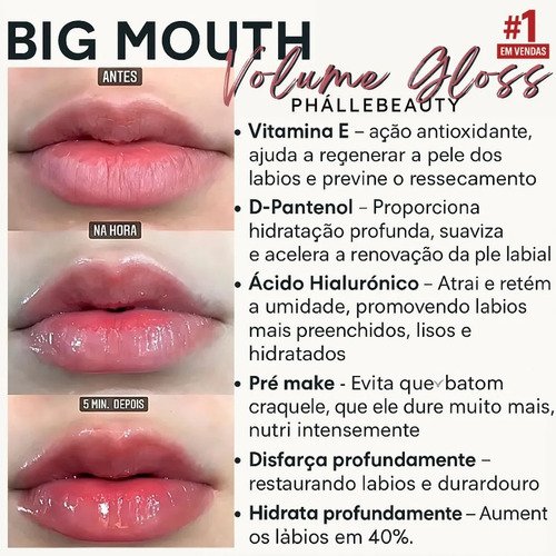 Volume Gloss Glitter Aumenta Efeito Boca Grande Big Mouth