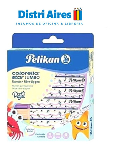 Marcador Pelikan Colorella Star Jumbo Tonos Pasteles X8 Unid