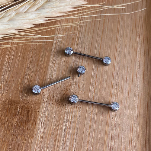 Piercing Barbel Mamilo Titanio Pontos De Luz 14mm Cor Prateado