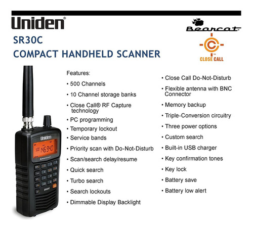 Uniden Bearcat Sr30c, 500-channel Compact Handheld Scanner,