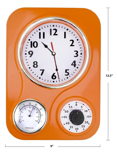 Relógio Retrô De Cozinha Com Sensor De Temp (laranja)