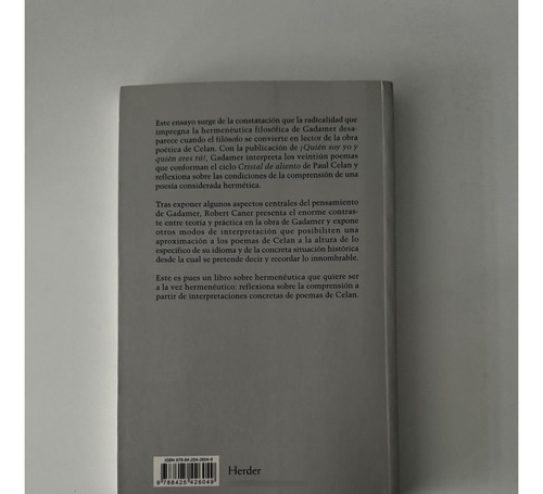 Gadamer, Lector De Celan, Robert Caner-liese, Herder, W,-3 (Usado)