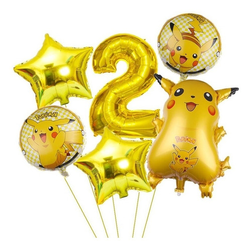 Imagen 1 de 1 de Set 6 Globos Metalizados Pokemon Número Fiesta Cumpleaños