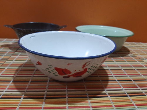 Trio De Bowls Enlozados Antiguos  Art 674