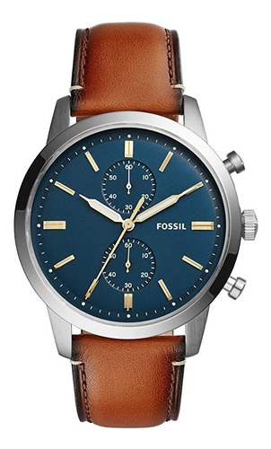 Reloj Para Hombre Fossil Townsman, Cronografo, Correa En Cue Color de la correa Marrón Color del bisel Plateado Color del fondo Azul