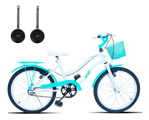 Bicicleta  de passeio Forss Hello aro 20 freios v-brakes cor branco/azul-turquesa com rodas de treinamento