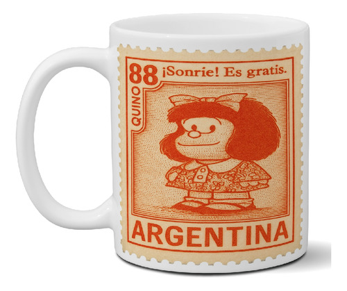Taza De Cerámica - Mafalda - Edición Estampilla - Premium Blanco Mafalda Estampilla