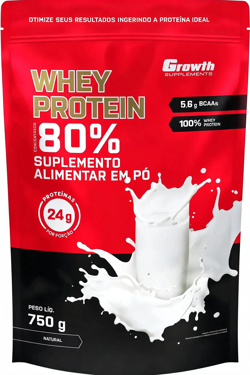 Whey Concentrado 750g Growth Supplements - Variados Sabores Natural
