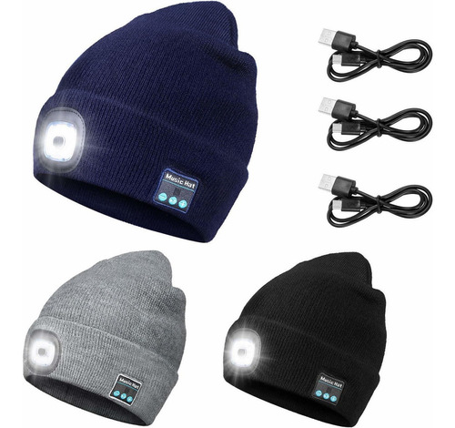 3 Piezas Led Gorros Usb Recargable Música Invierno Gorro Ina