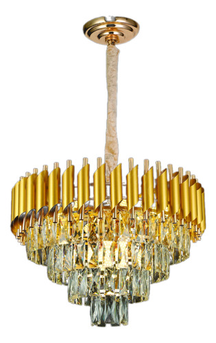 Lustre Redondo Dourado Com Cristais 50cm 8e14 Dcd06624 110 220