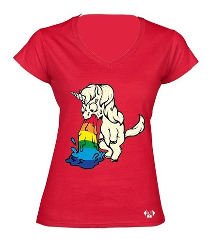 Sarcasmo Playera Unicornio Vomitando  Arcoiris Pride Dama 