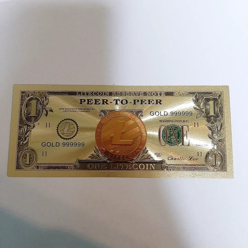 Imagen 2 de 7 de Billete Litecoin Dorado Coleccionable Oro Minería Cripto