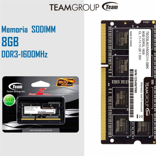 Memoria Ram Team Group Elite 8gb Ddr3l Sodimm 1600mhz Negra