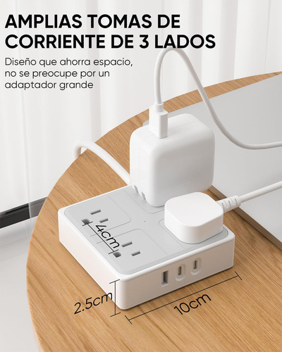 Regleta Multicontacto Pared Usb Con 4 Salidas Y 3 Usb