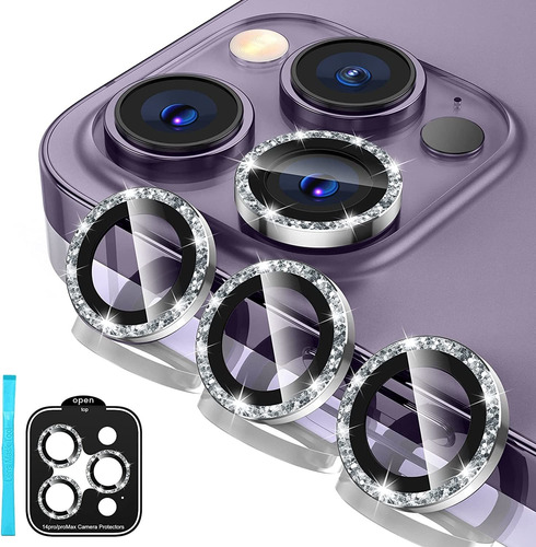 Protector De Camara Para iPhone 14 Pro Y Max  Glitter Silver