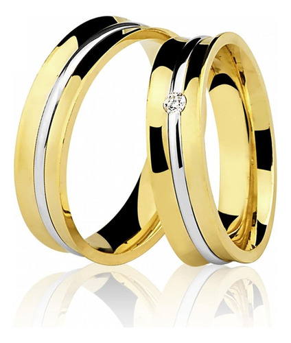 Par Alianças Bodas De Ouro 18k Côncavas 6mm 12g E 1 Diamante