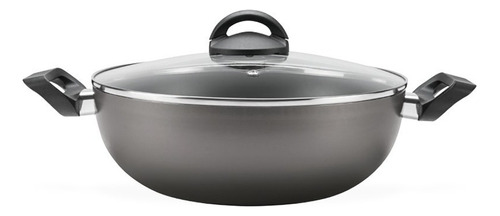 Wok De Aluminio Antiadherente Con Tapa Y Manijas 28cm. 4,1lt Color Gris