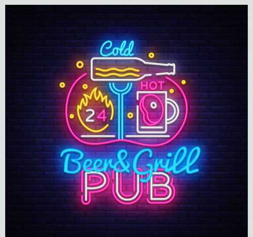 Letrero Led Neon Pub Beer Grill Bar Ancho 70cm Luminoso