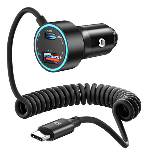 Cargador Coche Usb Toocki Puerto Pd Cable Espiral Tipo Para