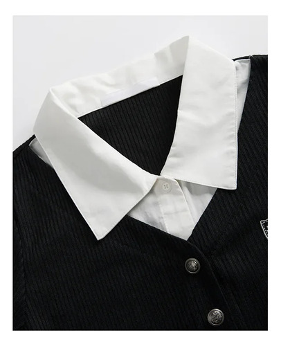 Camisa De Mujer Falsa De Dos Piezas Con Insignia De Estilo U
