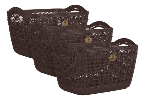 Set 3 Canastas Mitril Med Resistentes Organizadoras 18x19x29 Chocolate Mitril Med