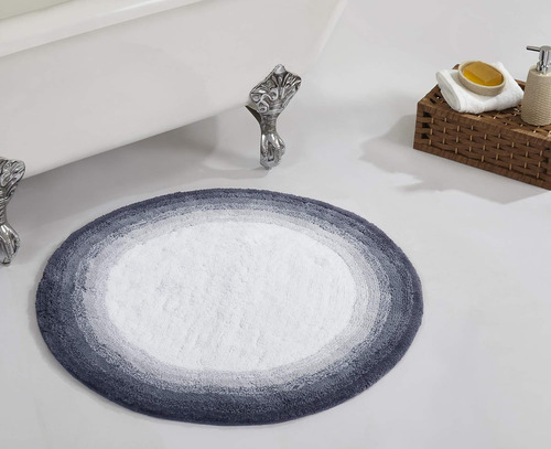 Tapete De Baño 100% Algodón Redondo Gris 76 Cm