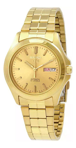 Relógio Seiko Automático Clássico Plaque Ouro Snkk98k1 Correia Dourado Bisel Dourado Fundo Dourado