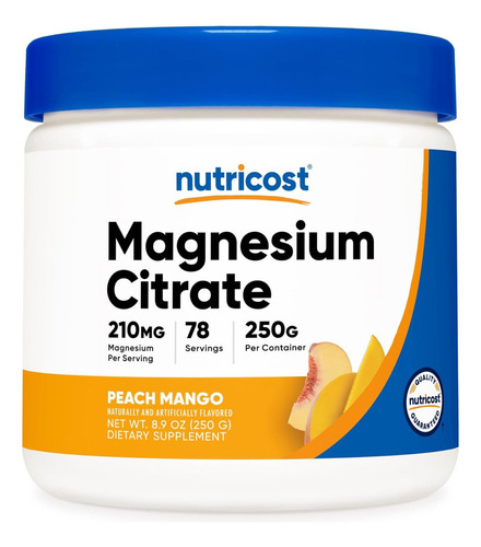 Citrato de magnesio en polvo Nutricost, mango y melocotón, 250 gramos