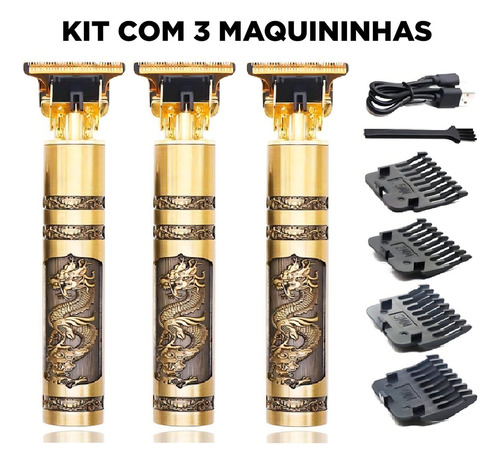 Kit 3 Barbeadores T9 Dragão Phoenix Elétrico Retro Esculpido