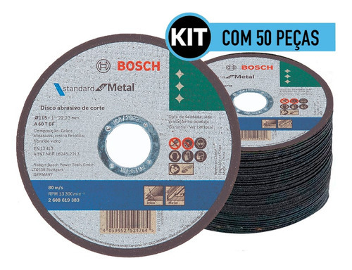 Kit Disco De Corte Aço E Inox 4.1/2 1,0mm Bosch 50 Pecas