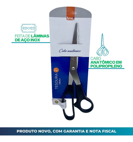 Tesoura Profissional Inox Multiuso Escritório 21cm Kit C/3un