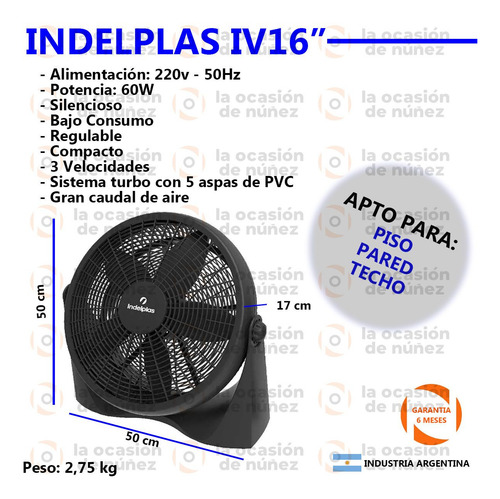 Ventilador Turbo 16 Electrico Pared Piso Techo 5 Aspas