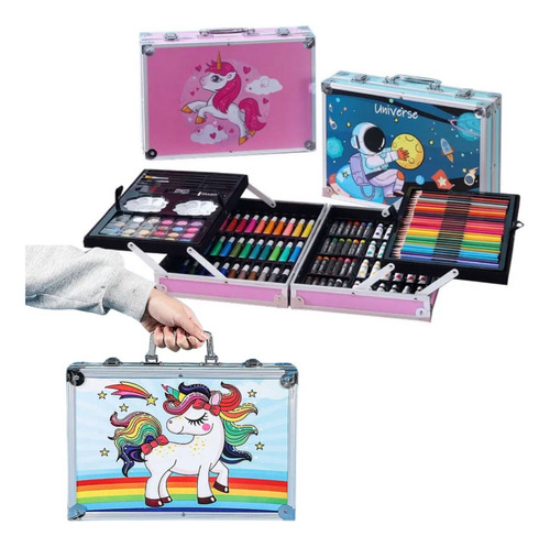 Set De Arte Para Niños Marcadores Crayolas  Maleta Metálica