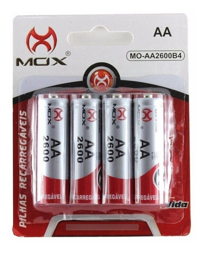 Pilhas Recarregáveis Aa De 2600mah 4 Unid - Mox 2600 Mah