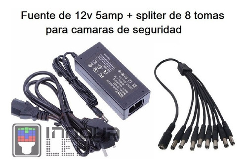 Fuente Transformador 12v 5 Amp 8 Camaras Incluye Splitter 8