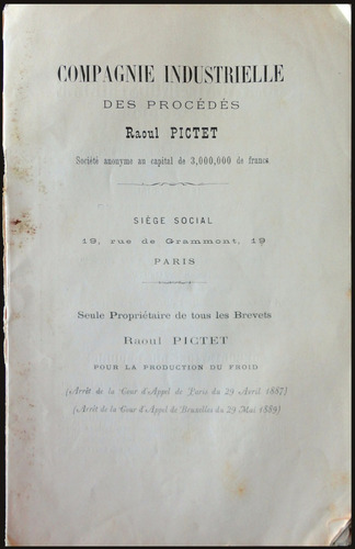 Antiguo Catálogo Cámaras De Frío A Vapor 1889, París. 23126
