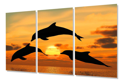 Cuadro Trip 80x120 Delfines Manada Familia Puesta De Sol