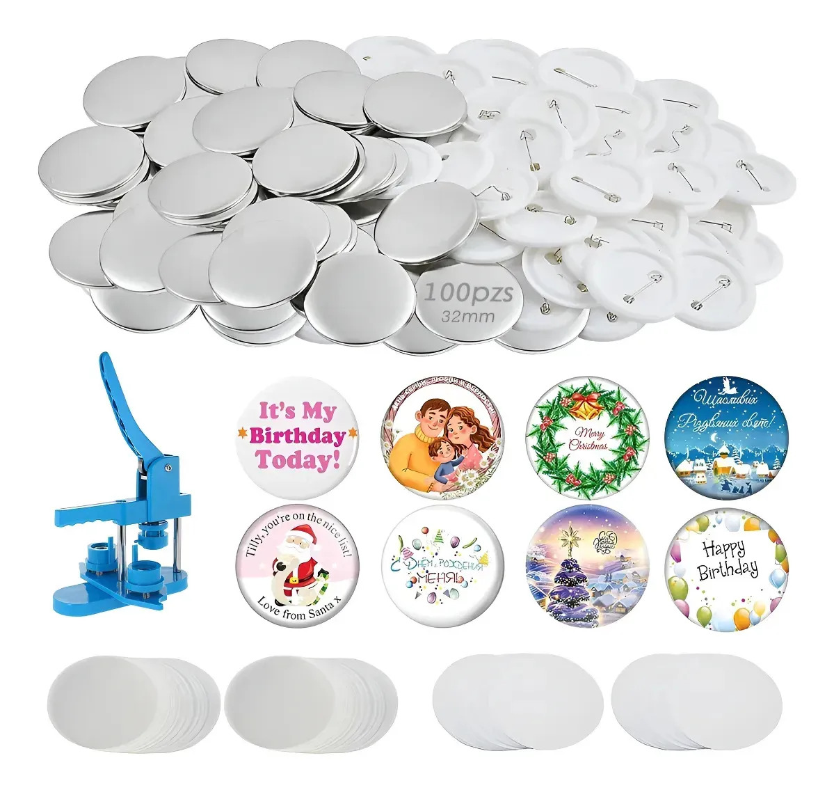 Maquina De Pines Fotobotones Refill Pack 100/pkg (32 Mm) Tecmiyo