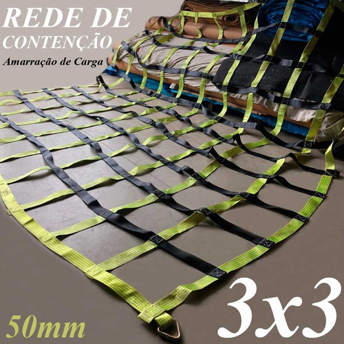 Rede Tela Segurança De Carga Caminhão 3x3 Mts Cinta De 50mm