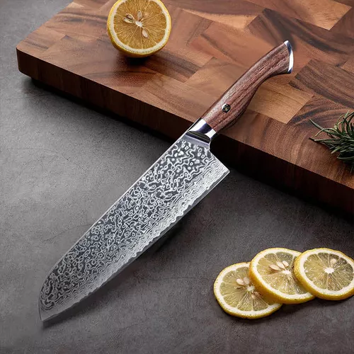 Cuchillo de chef japonés Santoku, cuchillo japonés VG10 de acero de Damasco  de 7 pulgadas, cuchillo de cocina profesional afilado, forjado martillado