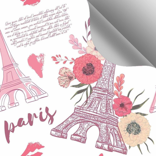 Papel De Parede Adesivo Paris Rosa Torre Eiffel Floral 10m