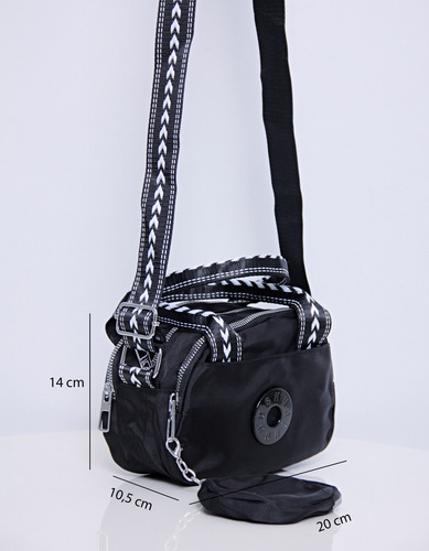 Bandolera Morral Tresher Deportiva Importada Con Monedero Negro Lisa Plateado Estampada