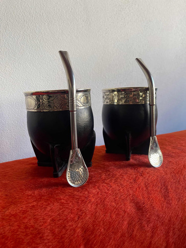 Mate Imperial De Cuero Alpaca Calabaza Con Bombilla Incluída