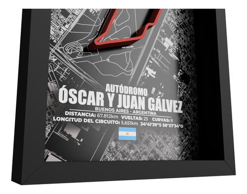 Cuadro Tc Turismo Carretera Circuitos Con Relieve 46x33cm Negro Ciudad Galvez 12 Negro